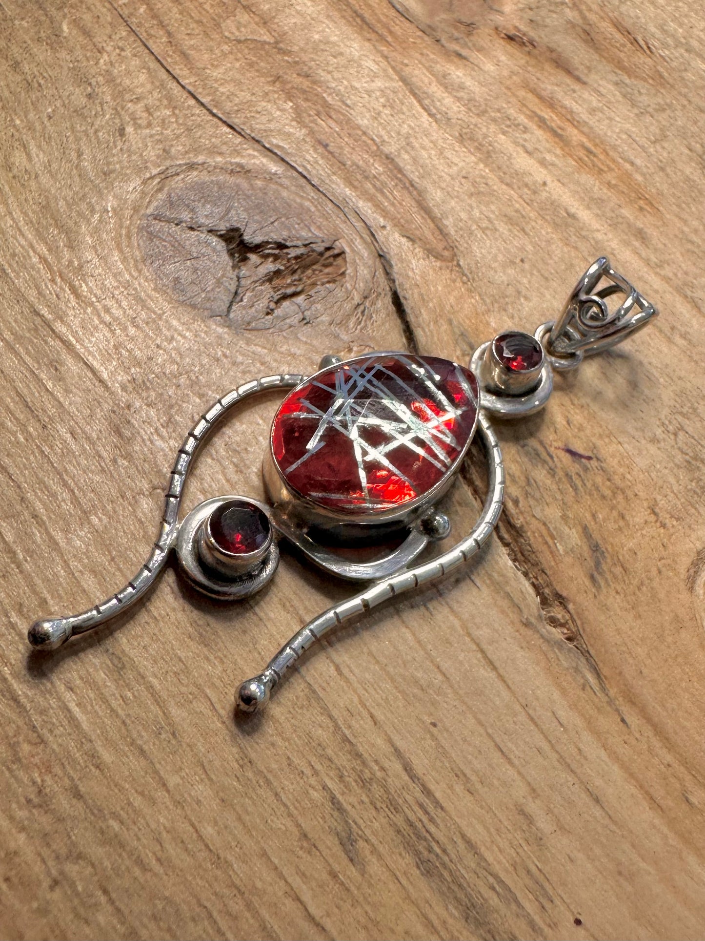 Abstract Red Stone 925 Silver Pendant