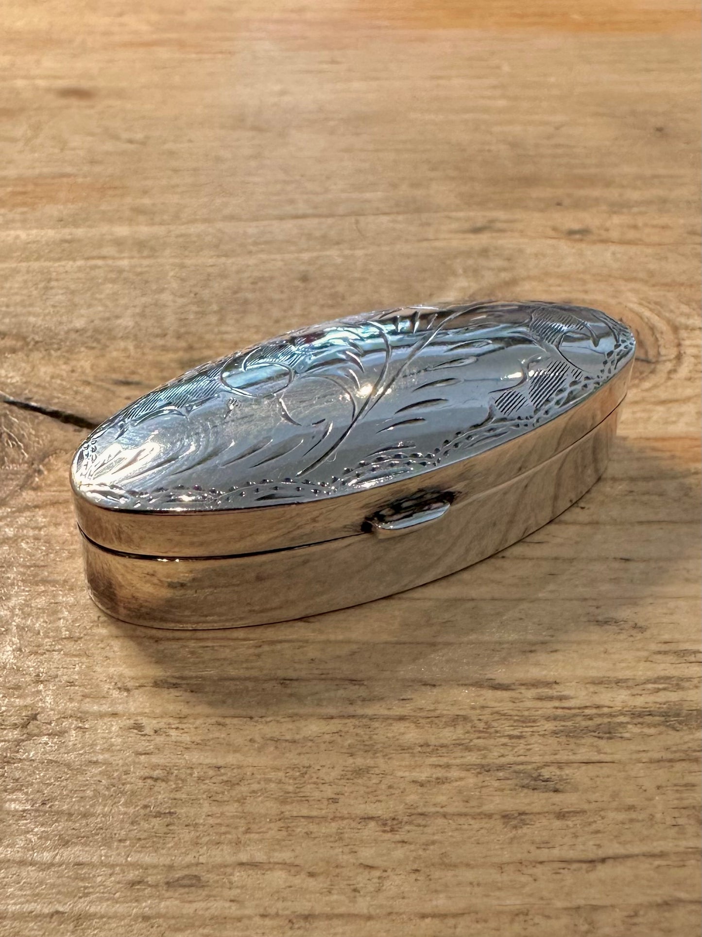 Vintage 1995 Engraved Elongated Pill Box 925 Silver Collectables