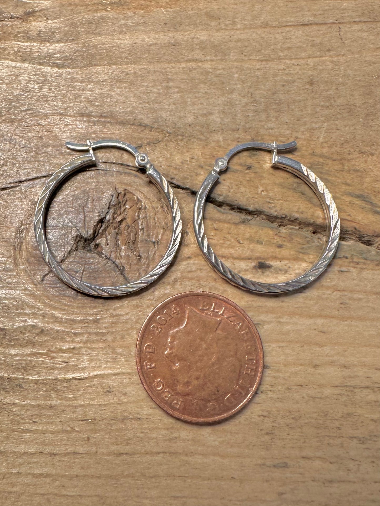Vintage Textured Hoops 925 Silver Earrings