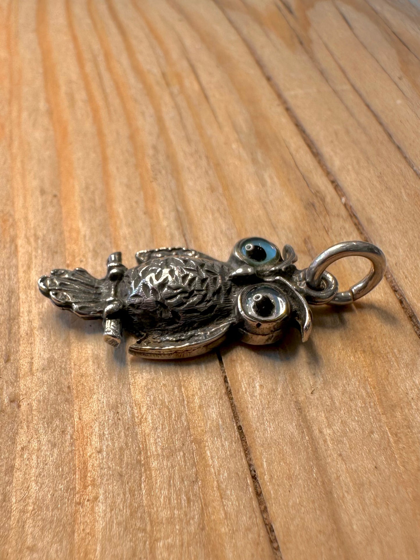 Vintage Owl Blue Eyes 925 Silver Pendant