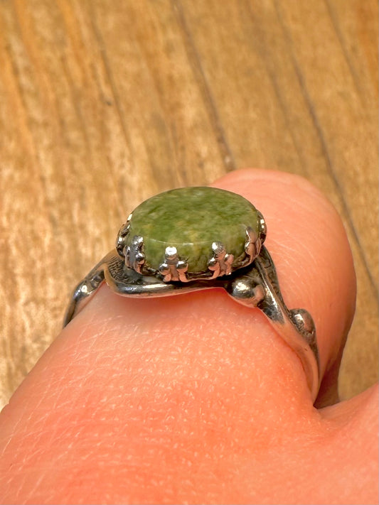 Vintage Navajo Green Stone Maker JP 925 Sterling Silver Size M1/2 Ring