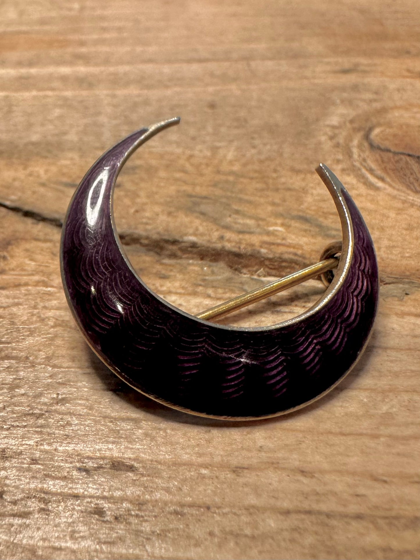 Vintage Purple Enamel Moon 930 Silver Brooch