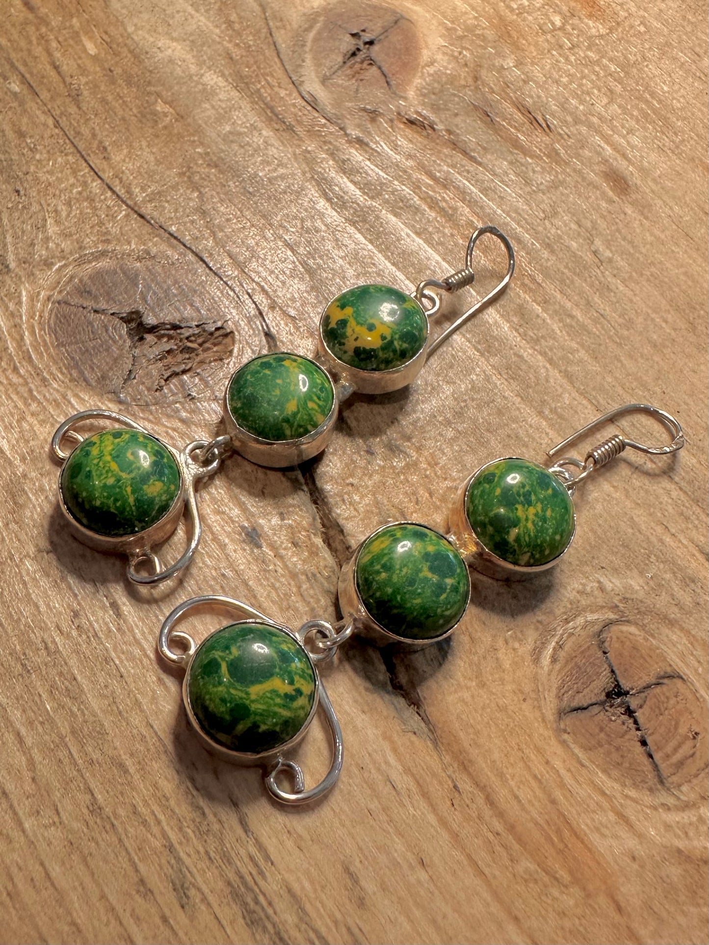 Vintage Green Dangle Circle 925 Silver Earrings