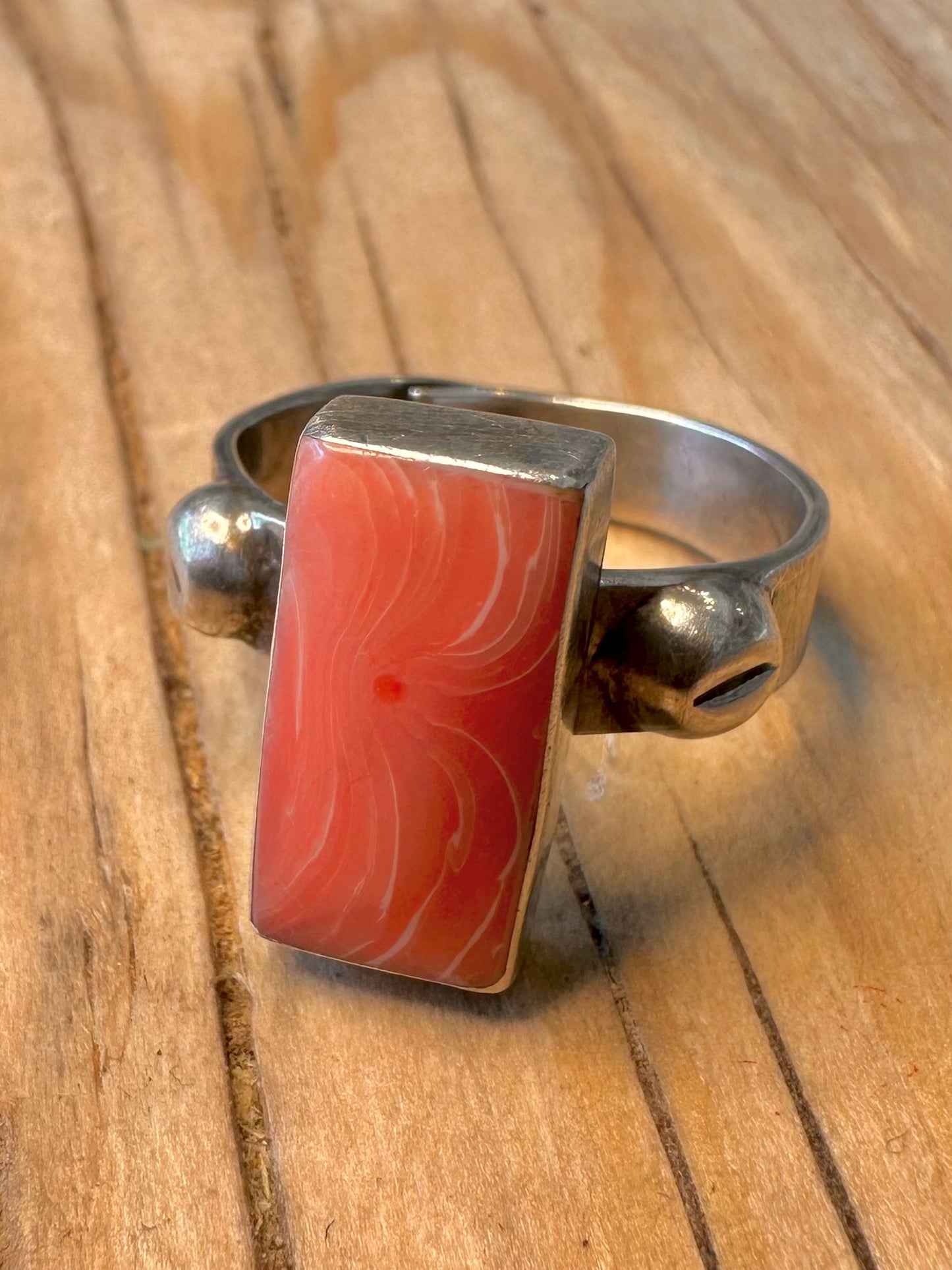 Vintage Rectangle Spiny Oyster 925 Silver Mexico Size R1/2 Ring
