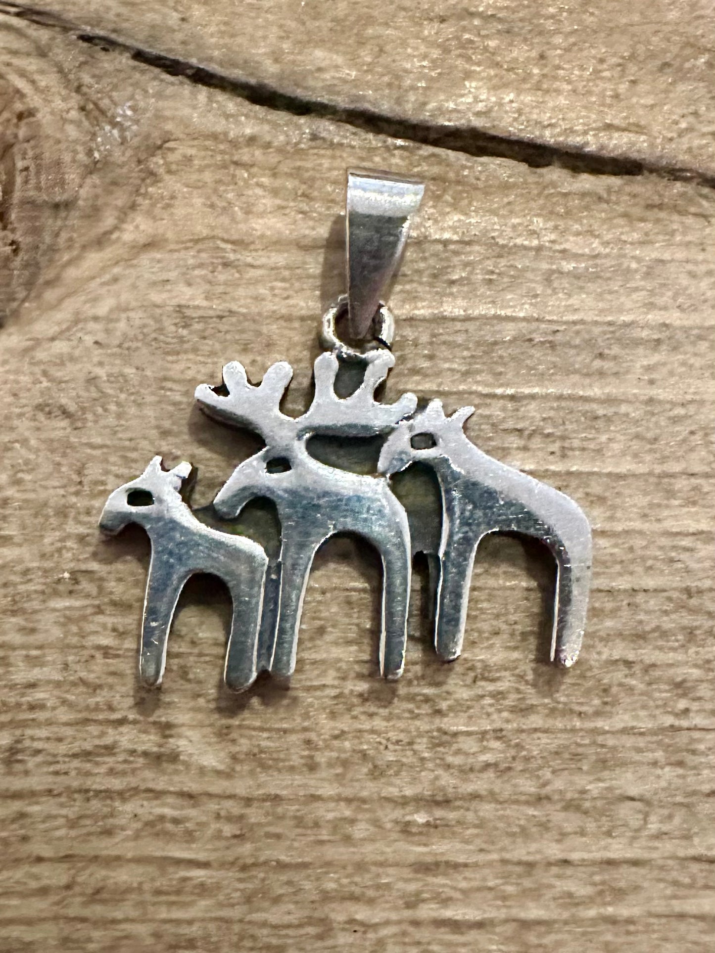 Vintage Three Moose 925 Silver Pendant