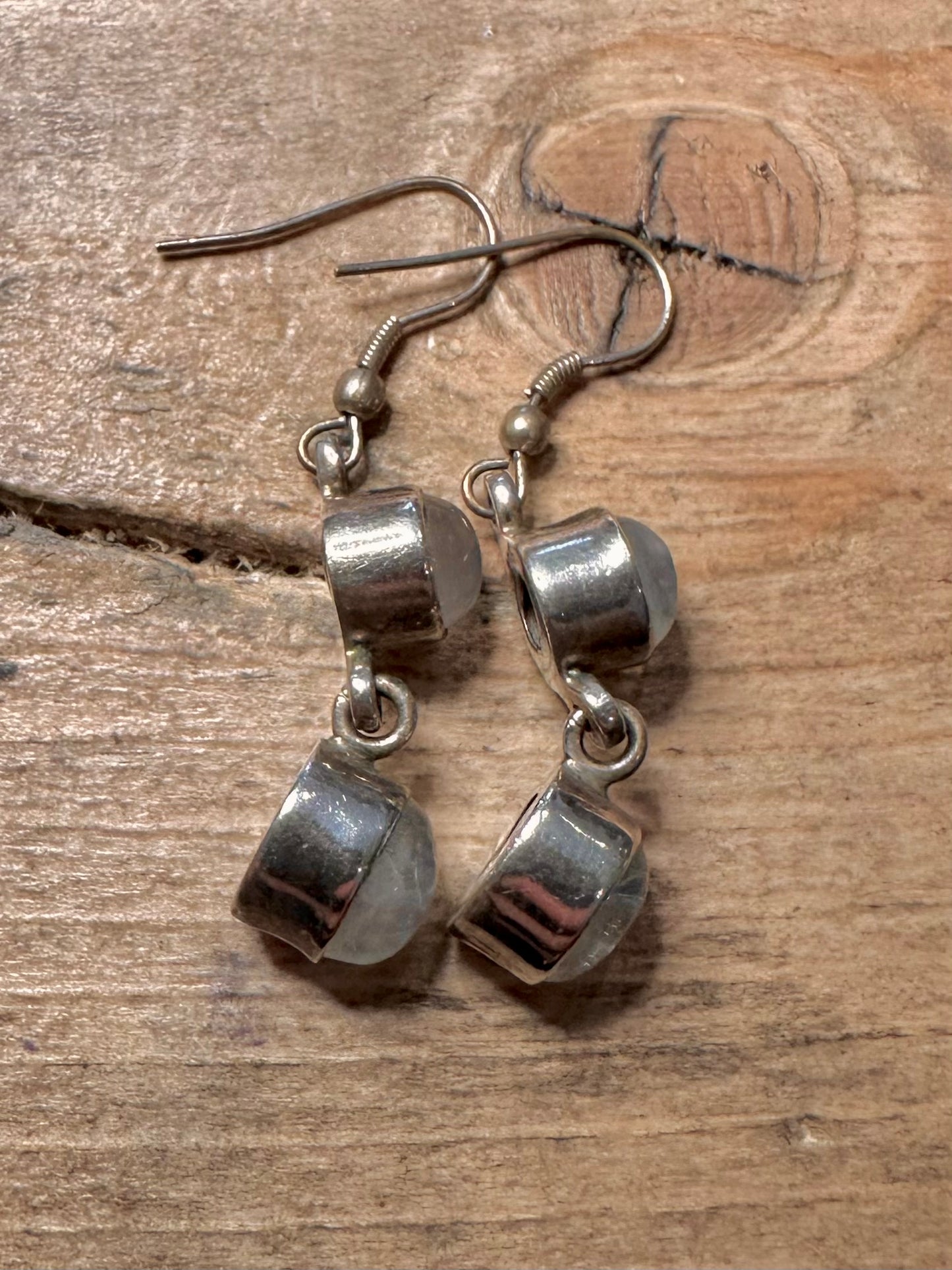 Vintage Moonstone Dangle 925 Silver Earrings