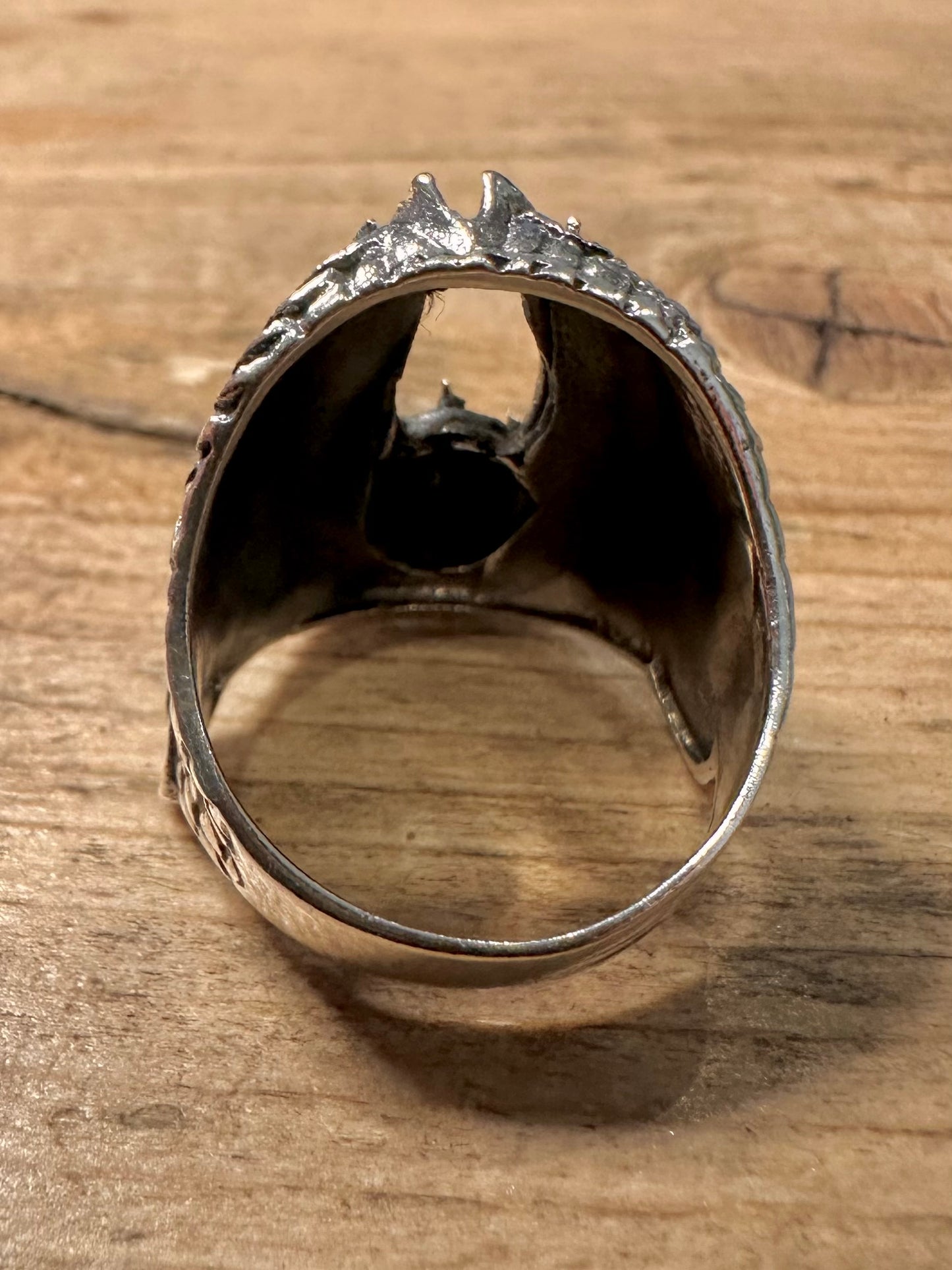 Vintage Skull Wings 925 Silver Size R Ring