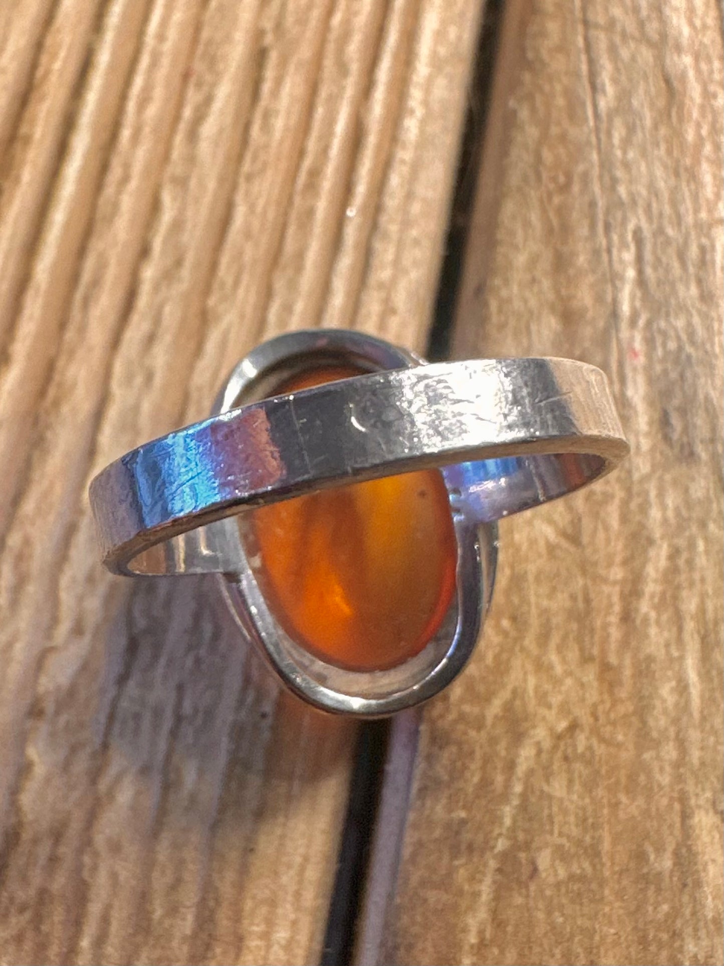 Vintage Oval Amber 925 Sterling Silver Size P Ring