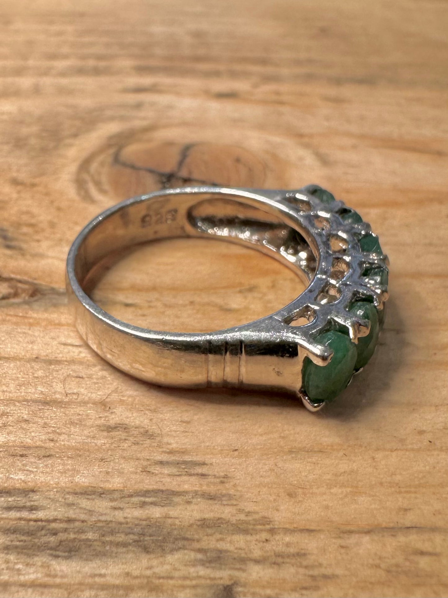 Vintage Large Green Band 925 Silver Size Q Ring