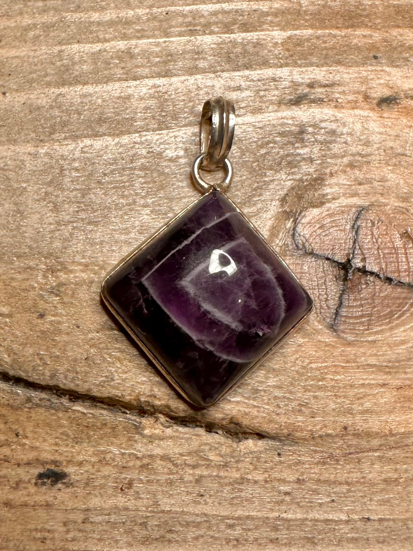 Vintage Square Amethyst 925 Silver Pendant