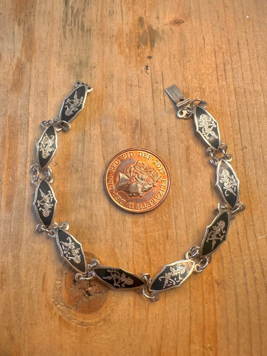 Black Enamel Siam 925 Sterling Silver 6.5 inch Bracelet