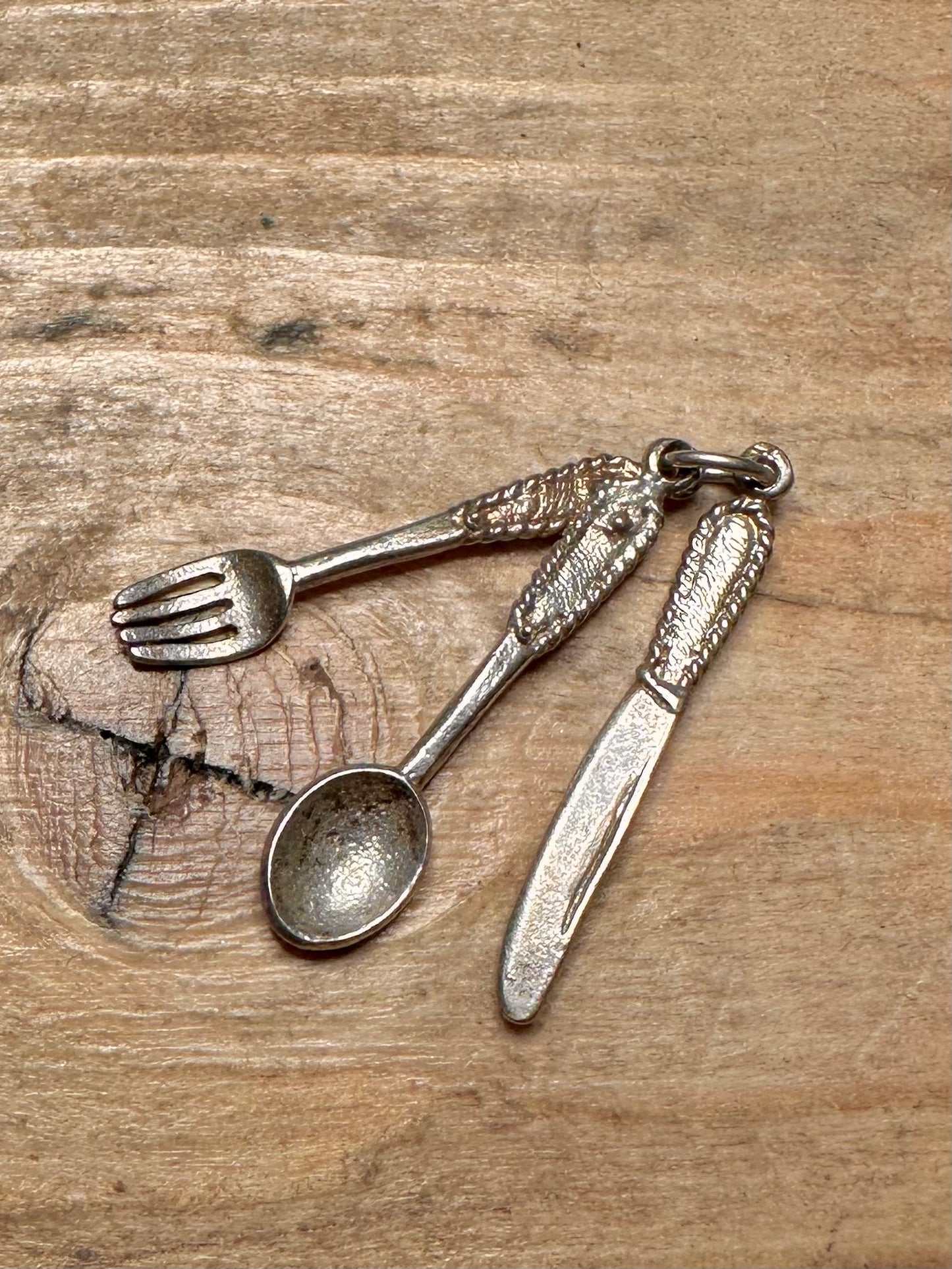 Vintage Cutlery Engraved 925 Silver Charm Pendant