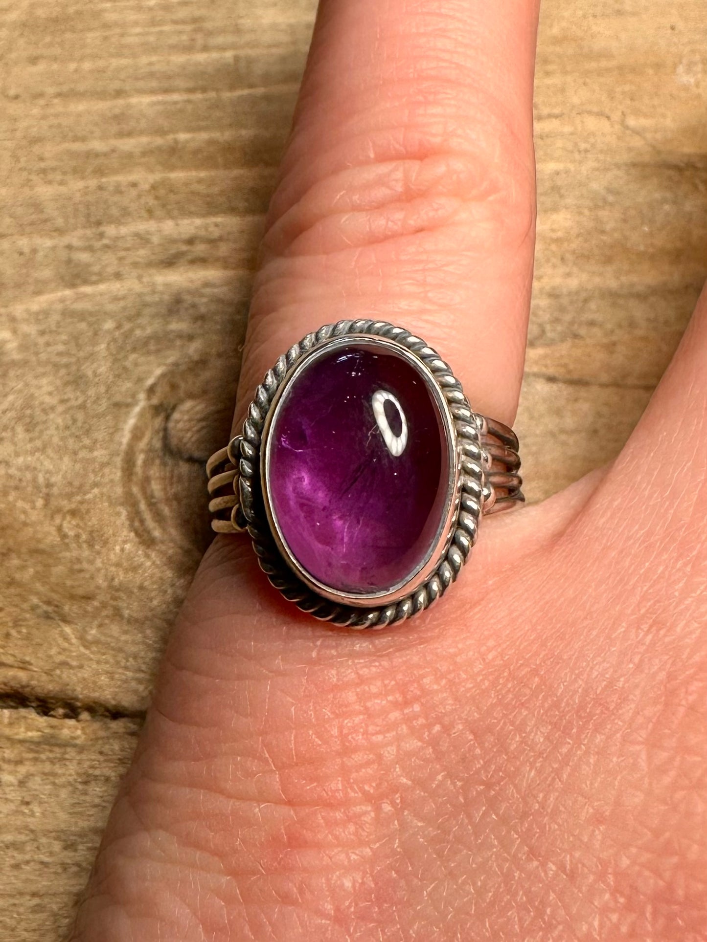 Vintage Amethyst Tribal 925 Silver Size N Ring
