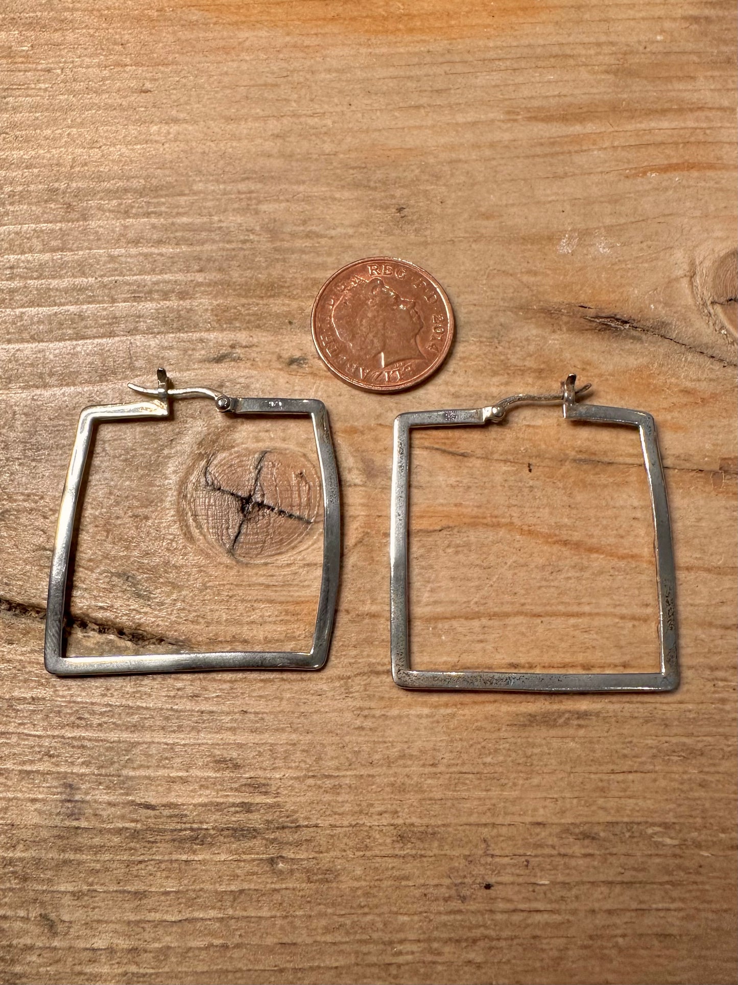 Abstract Textured Square Hoops 925 Silver Earrings