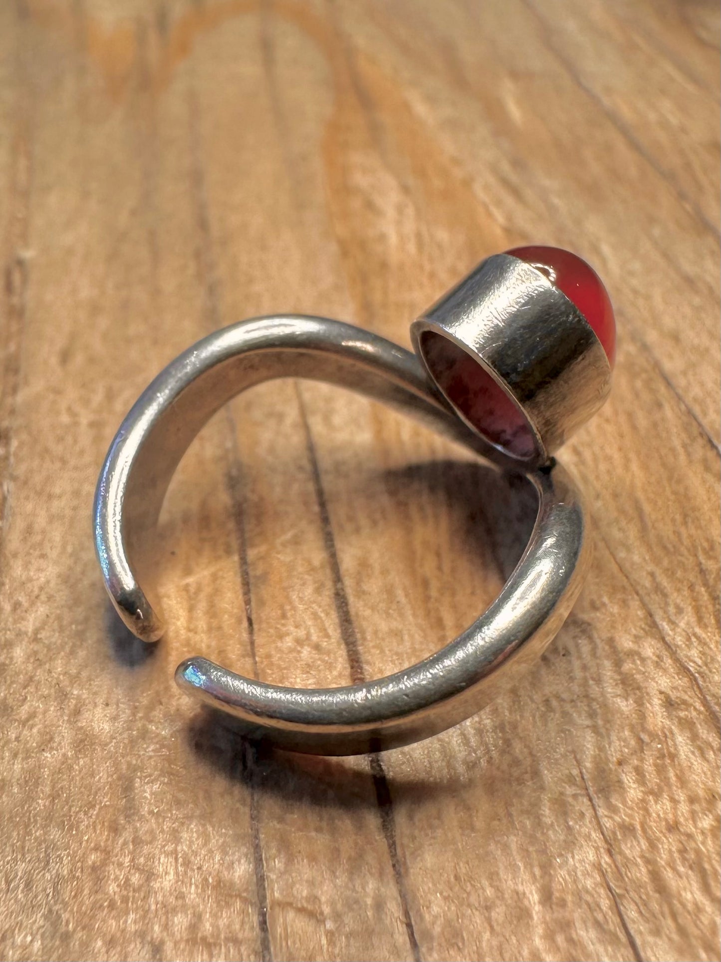Abstract Carnelian Wavy Open Back 925 Sterling Silver Size M Ring
