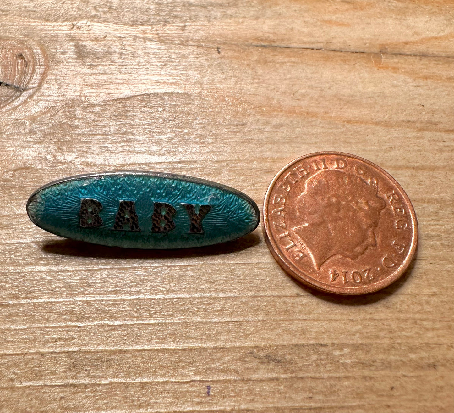 Vintage Enamel Blue Baby 925 Sterling Silver Brooch