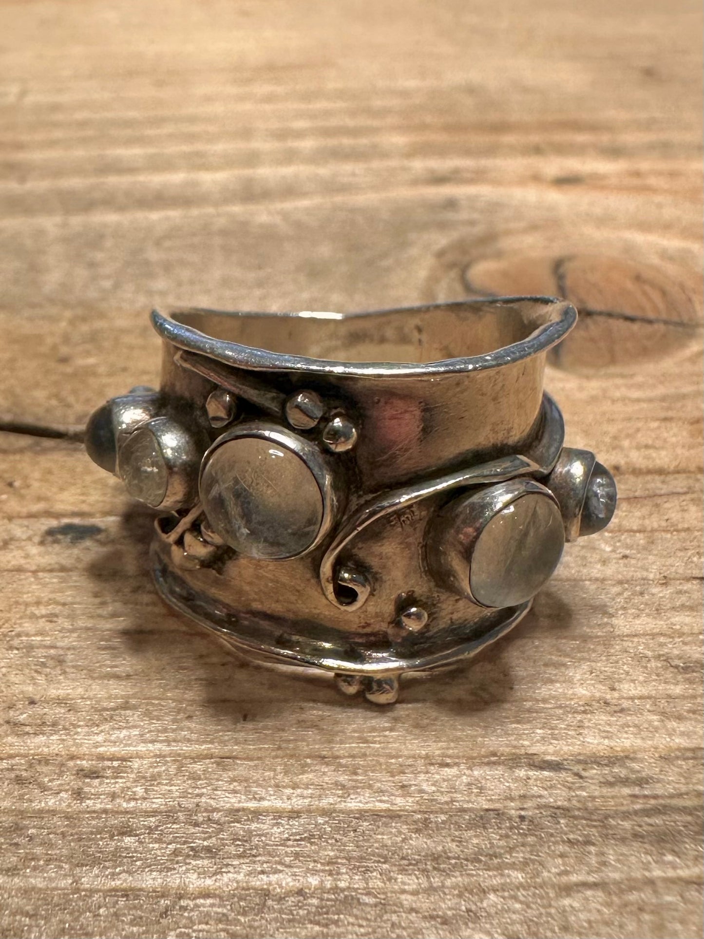 Abstract Chunky Moonstone 925 Silver Size Q1/2 Ring