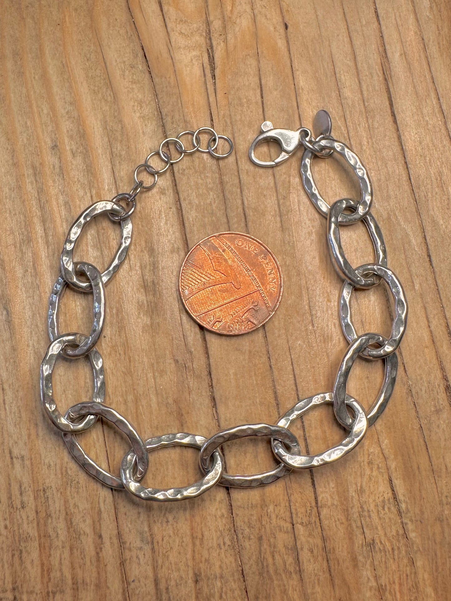 Abstract Hammered Oval Link Dyadema Italy 925 Sterling Silver 7 to 8 inch Bracelet