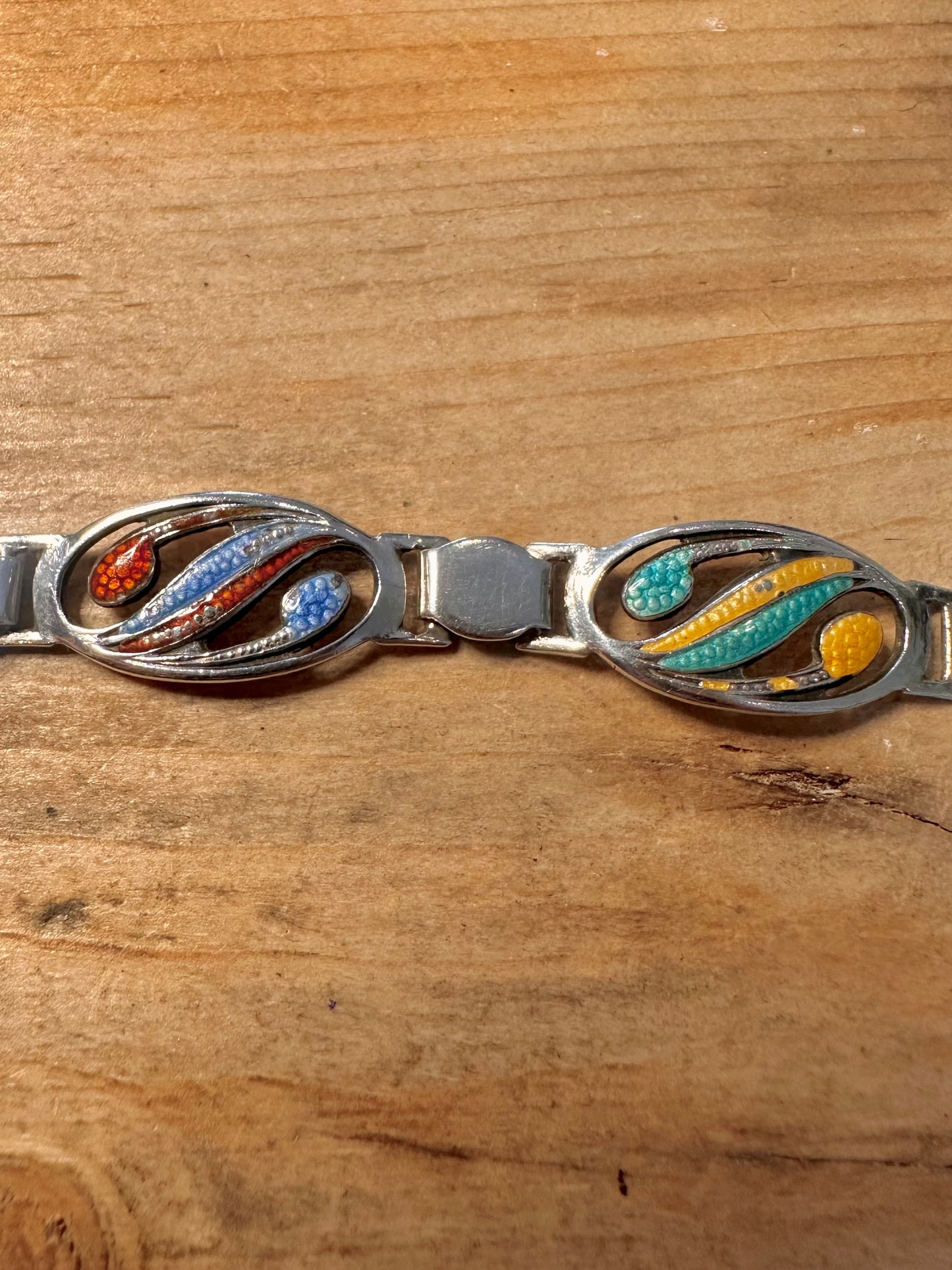 Antique 1908 Enamel Painted 925 Silver Birmingham 6.5 inch Bracelet