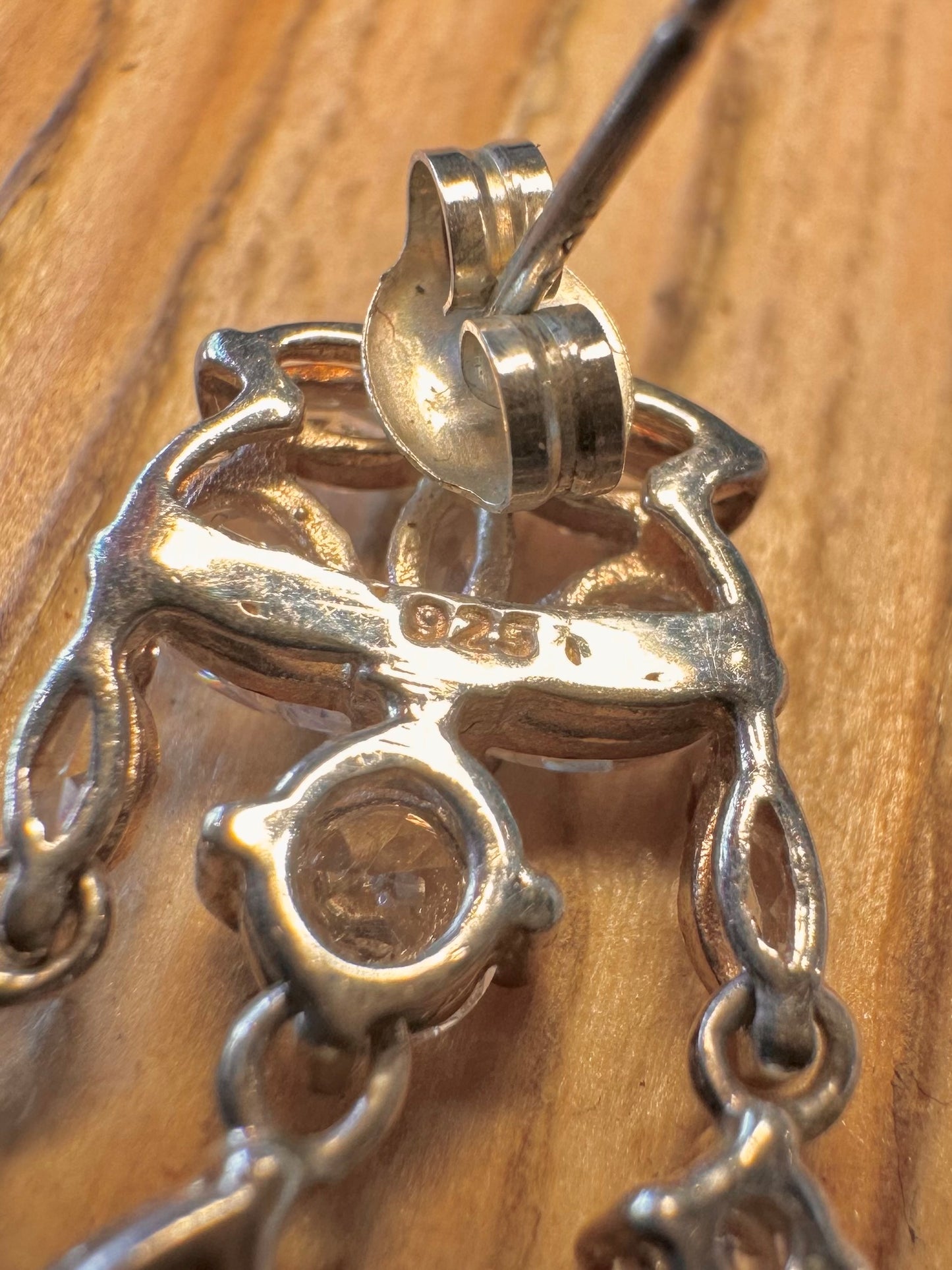 Vintage Elegant CZ Stone Dangle 925 Sterling Silver Earrings