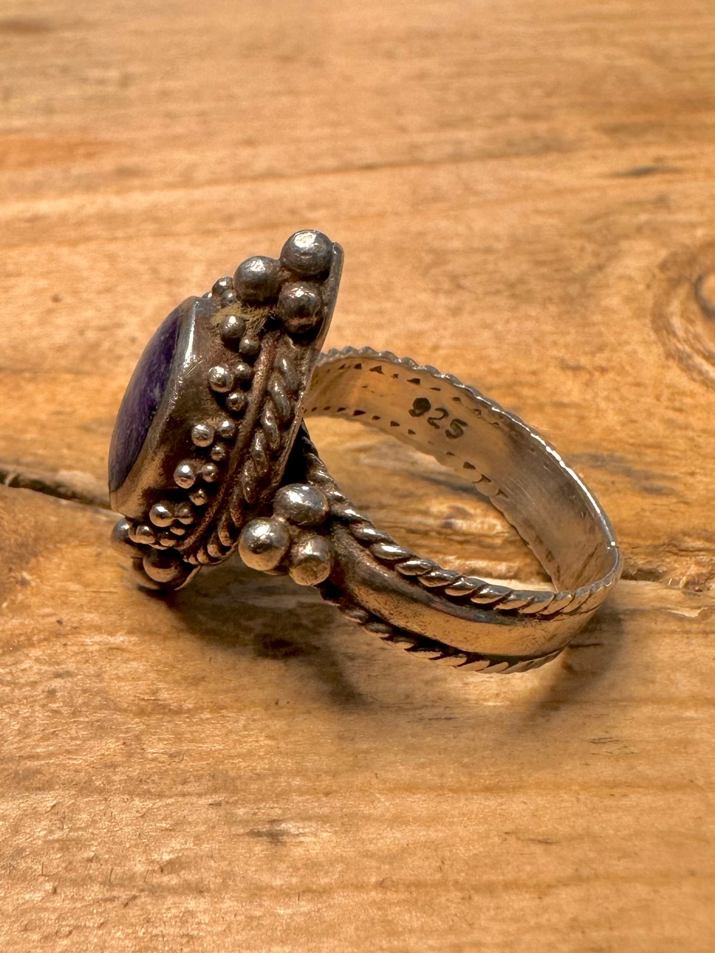 Vintage Lapis Boho Tribal 925 Silver Size J Ring
