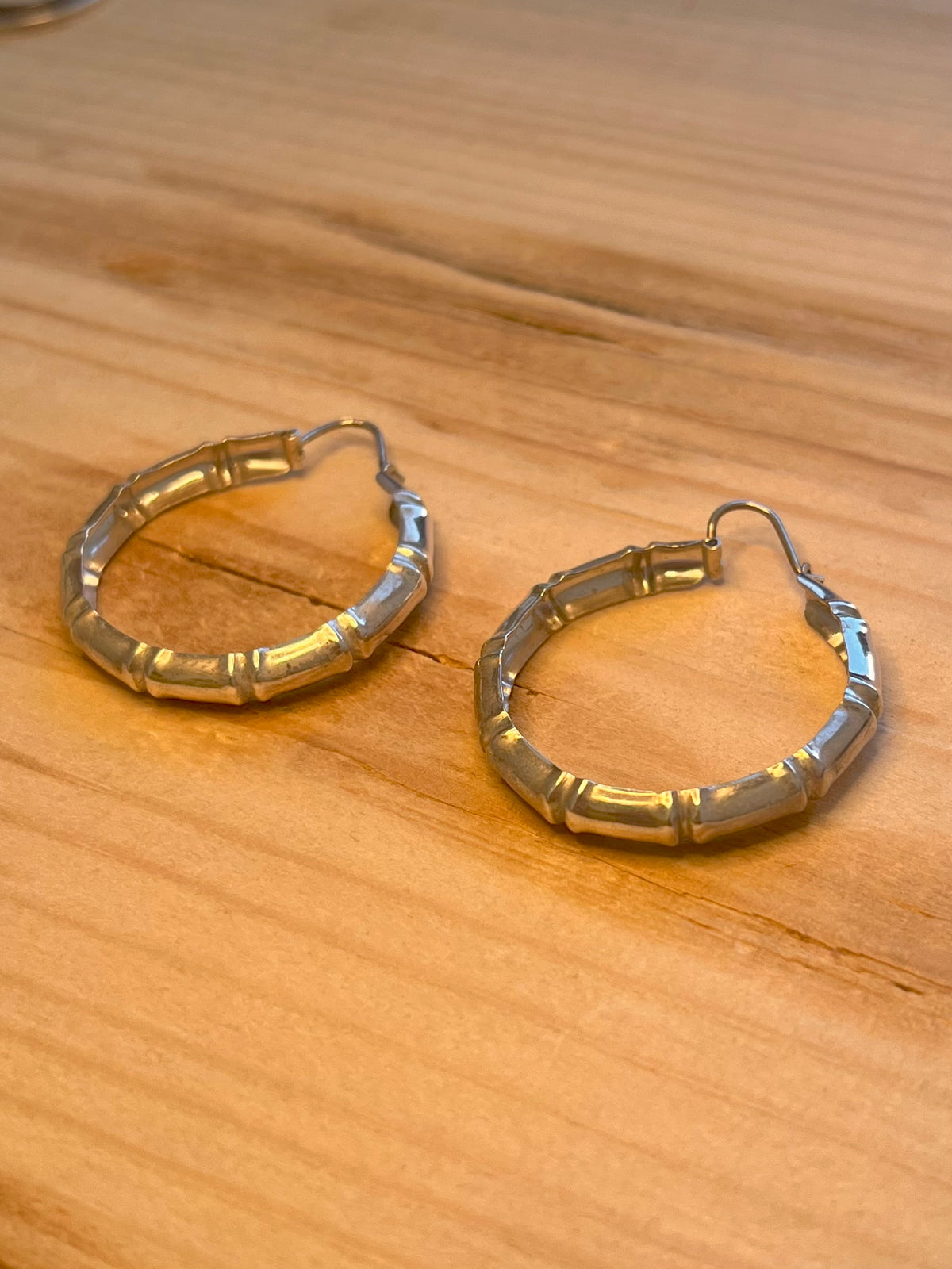 Bamboo Style Hoops 925 Sterling Silver Earrings