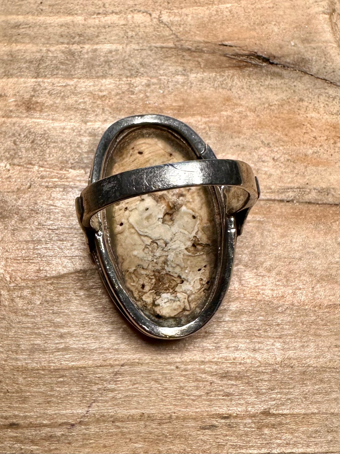 Vintage Raw Abalone Oval 925 Silver Size M Ring