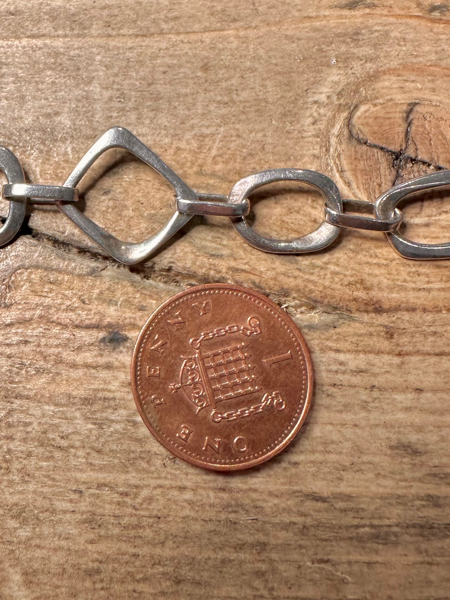 Abstract Multi Shaped T Bar Clasp 925 Silver 7.5 inch Bracelet