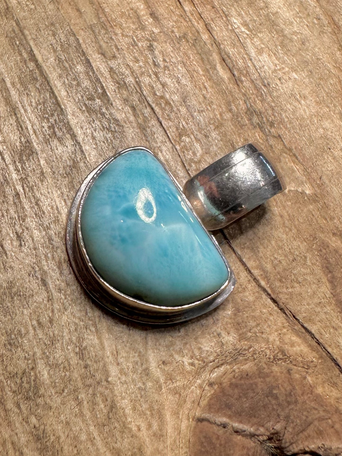 Vintage Larimar Semi Circle 925 Silver Pendant