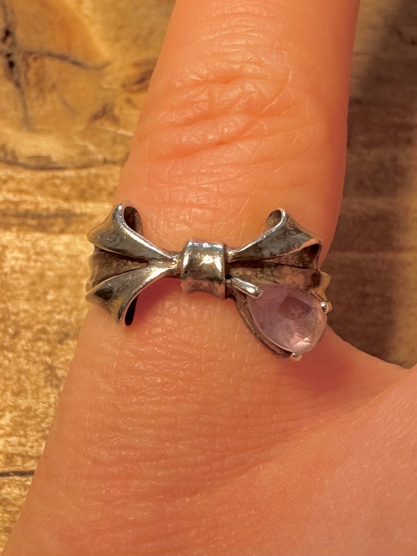 Vintage Bow Amethyst 925 Silver Size L Ring