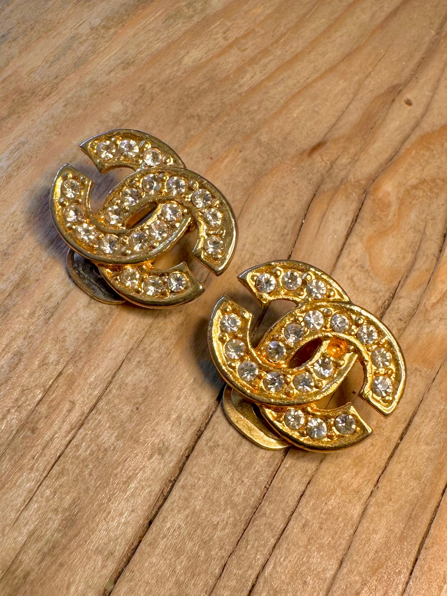 Vintage Channel Style Gold Tone Costume Earrings