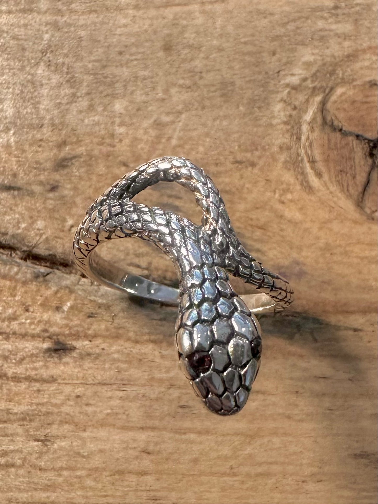 Vintage Snake Garnet Eyes 925 Silver Size Q Ring