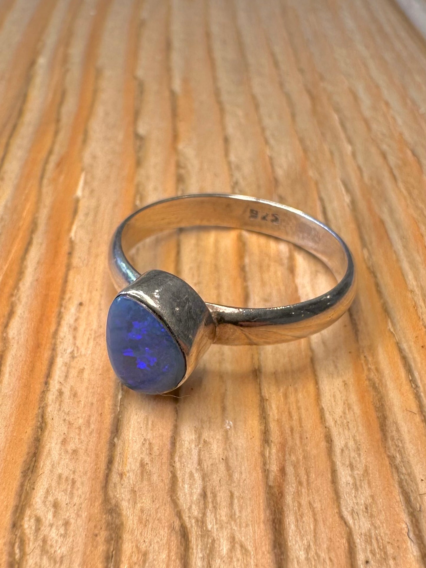 Modern Blue Opal 925 Sterling Silver Size R1/2 Ring