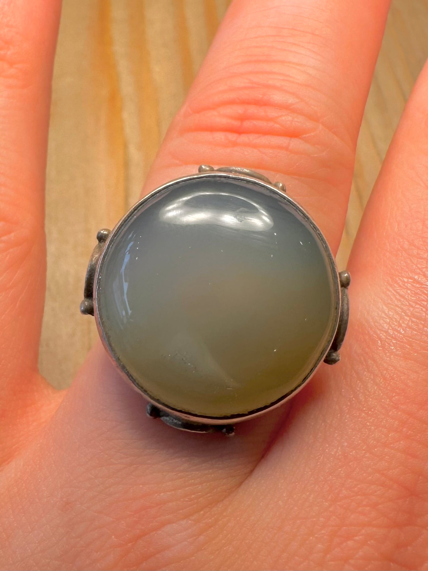 Vintage Prehnite Circle 925 Sterling Silver Size O Ring