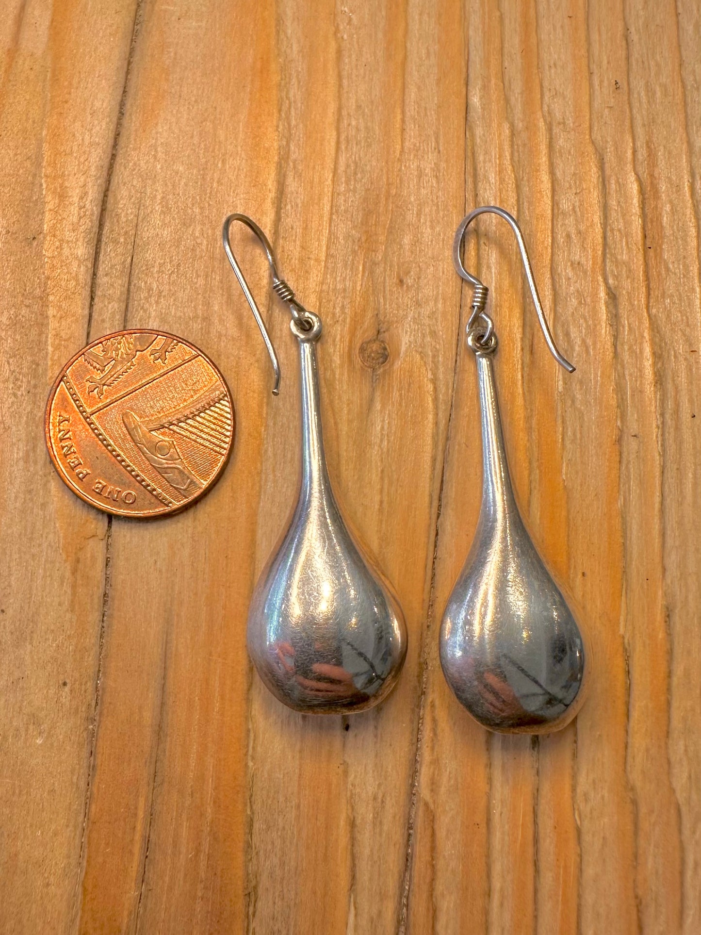 Vintage Long Tear Drop 925 Sterling Silver Earrings