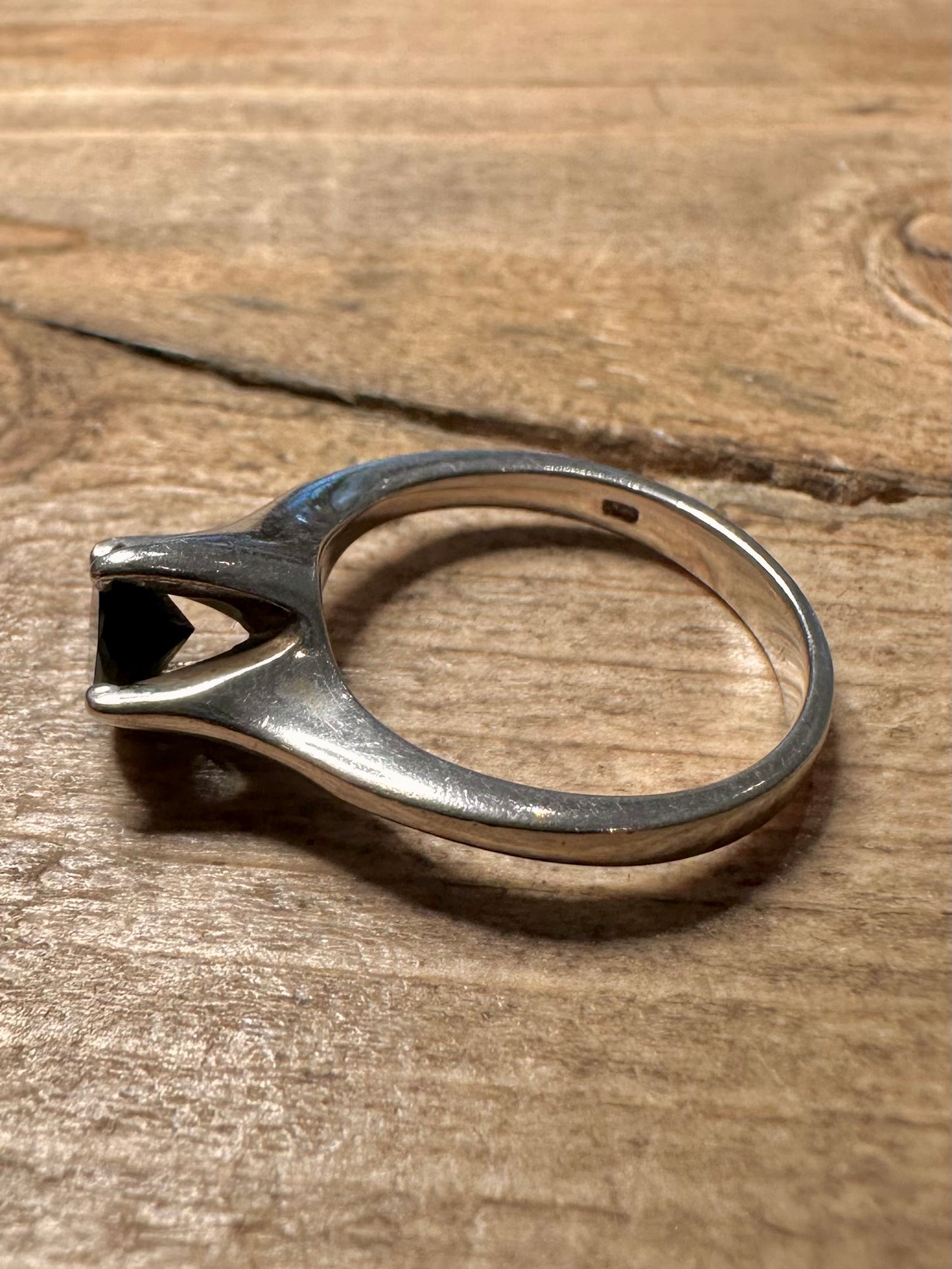 Vintage Black Stone 925 Silver Size N Ring