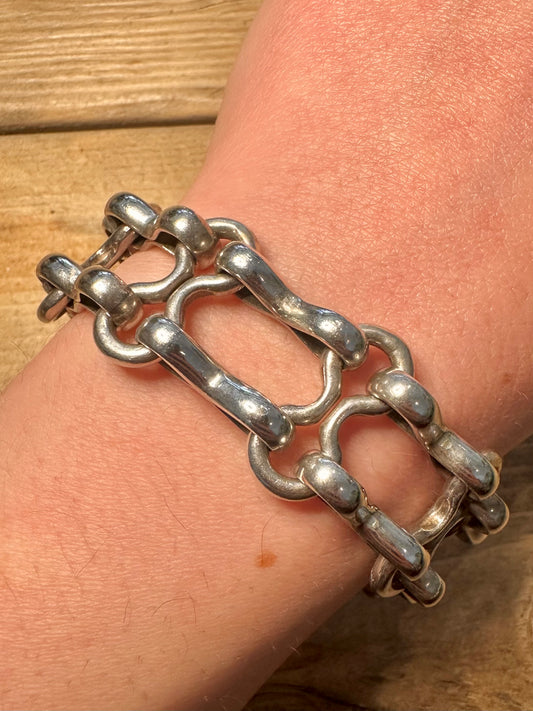Abstract Chunky Link Chain 925 Silver 8.5 inch Bracelet