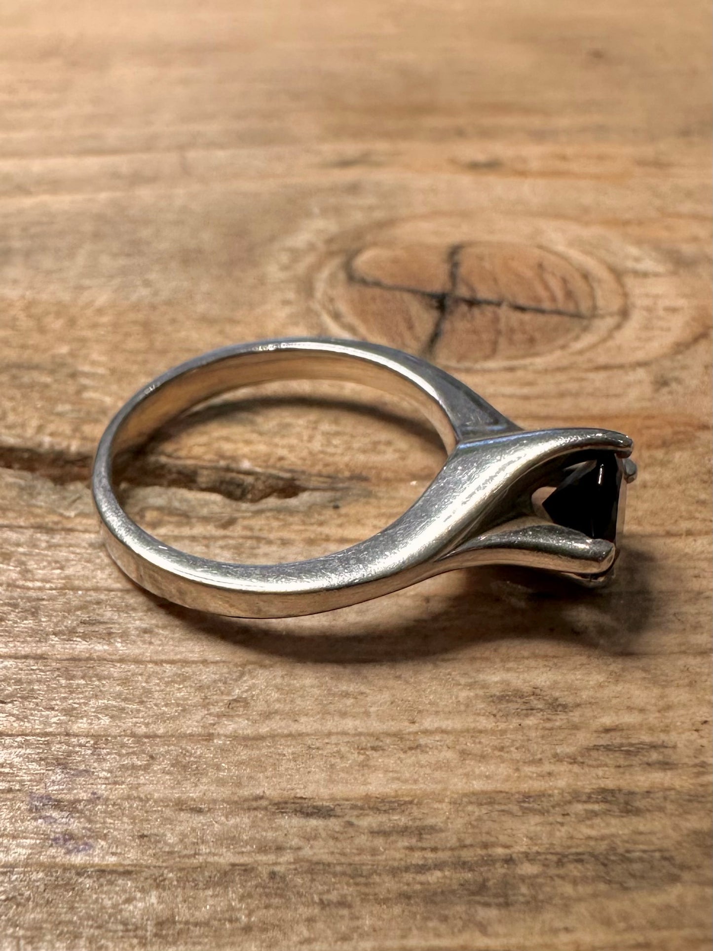 Vintage Black Stone 925 Silver Size N Ring