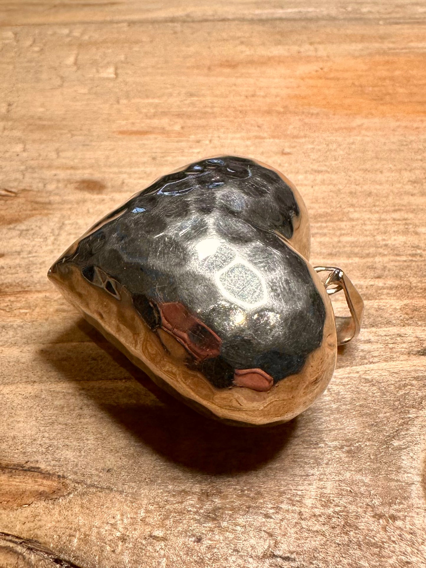Abstract Hammered Large Puff Heart 925 Silver Pendant
