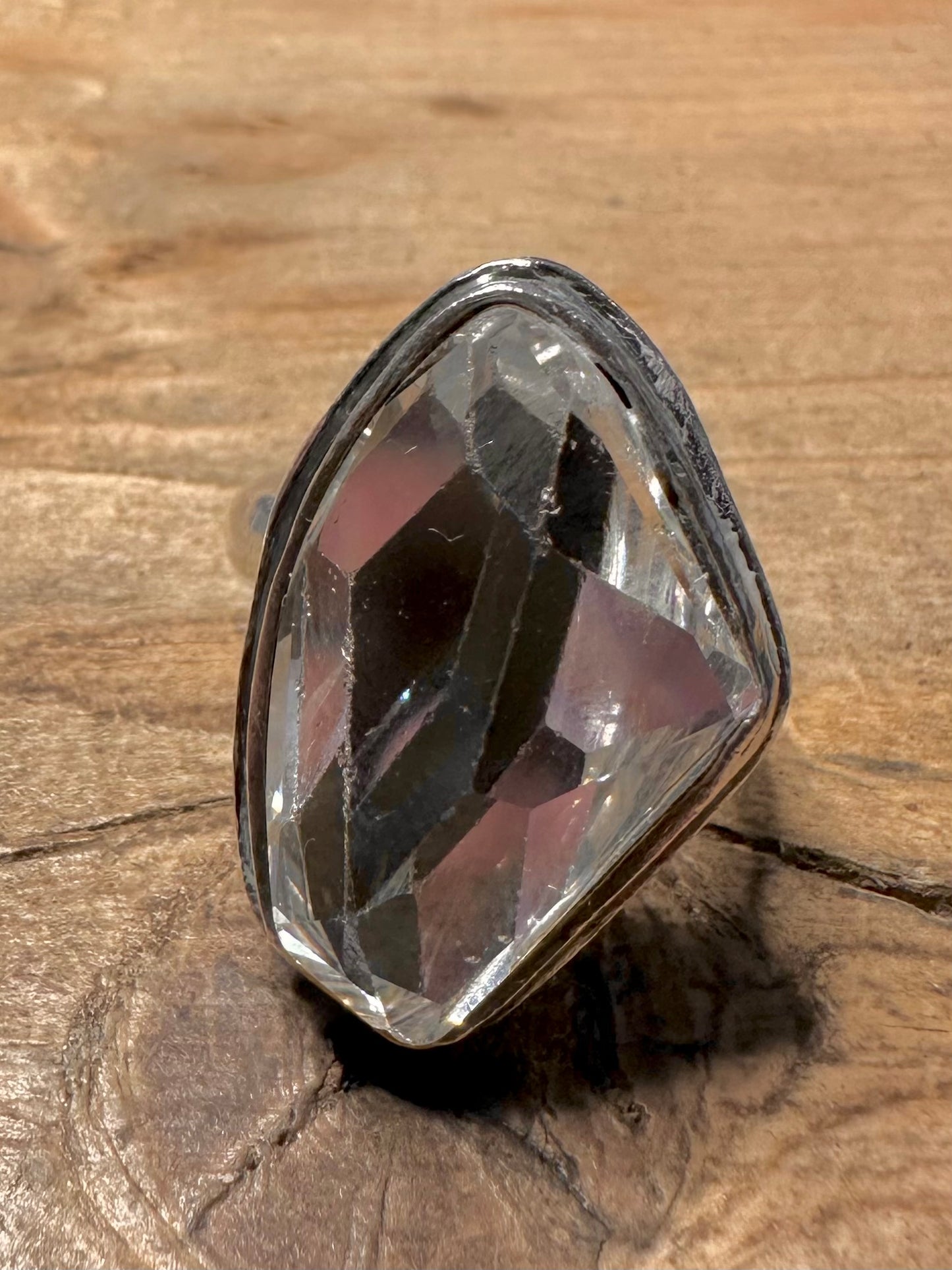Abstract Large White Stone 925 Silver Size M1/2 Ring