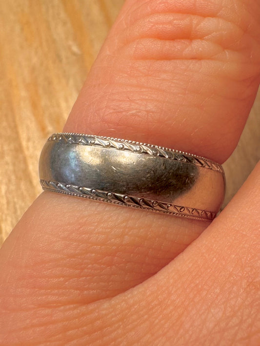 Vintage 1989 9ct Gold Textured Band Size O Ring