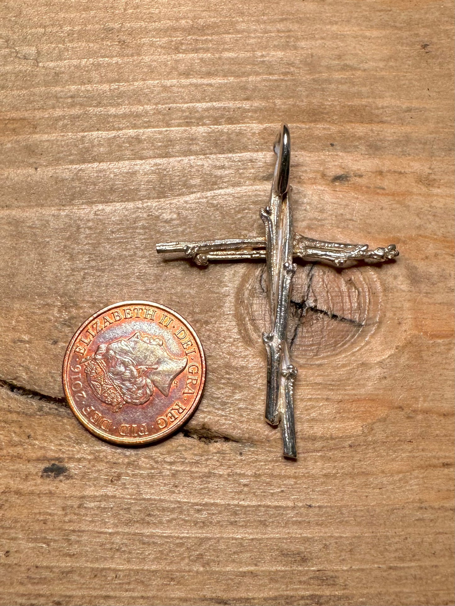 Vintage Bark Effect Cross 925 Silver Pendant