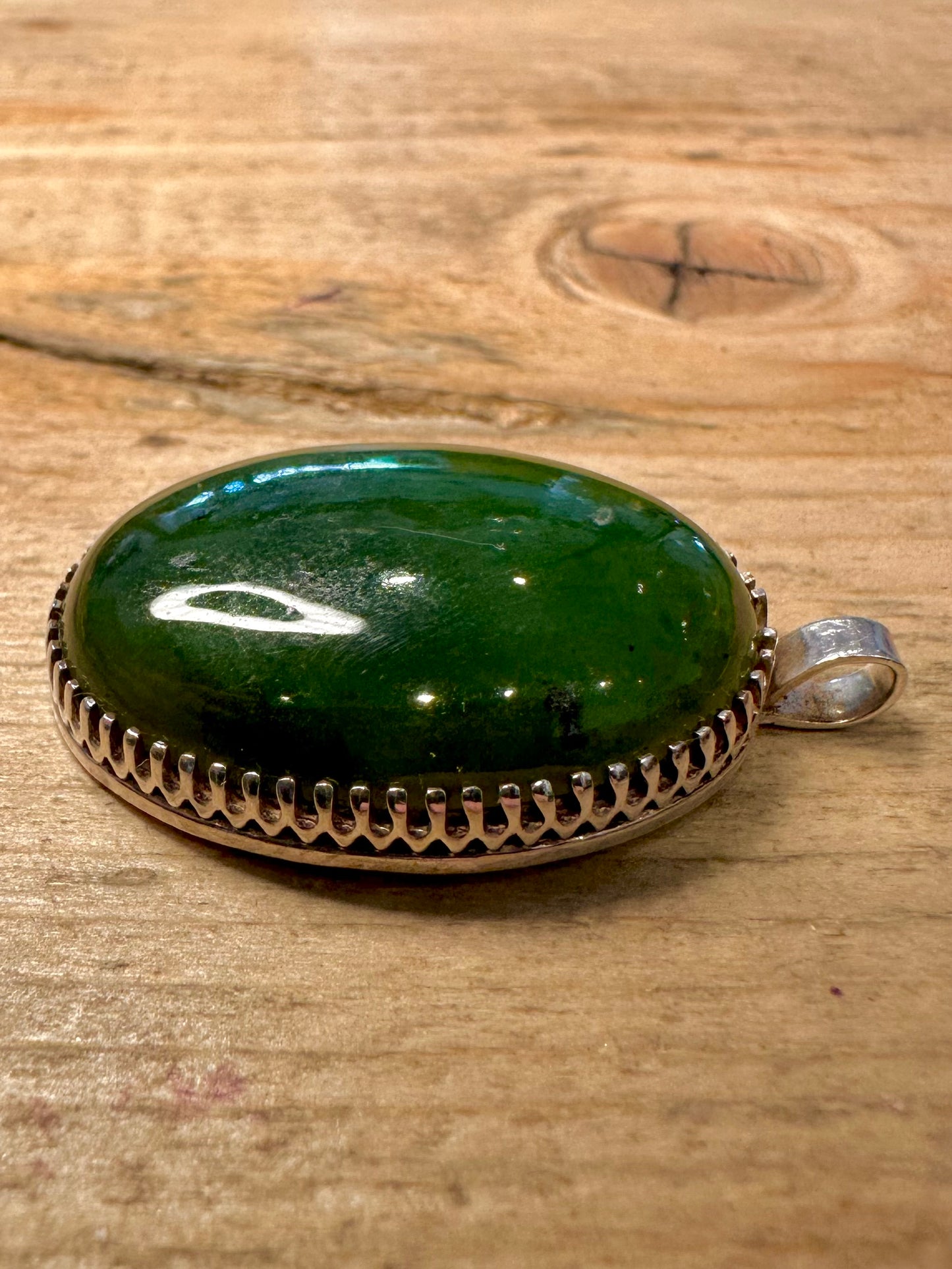 Vintage Jade Oval 925 Silver Pendant