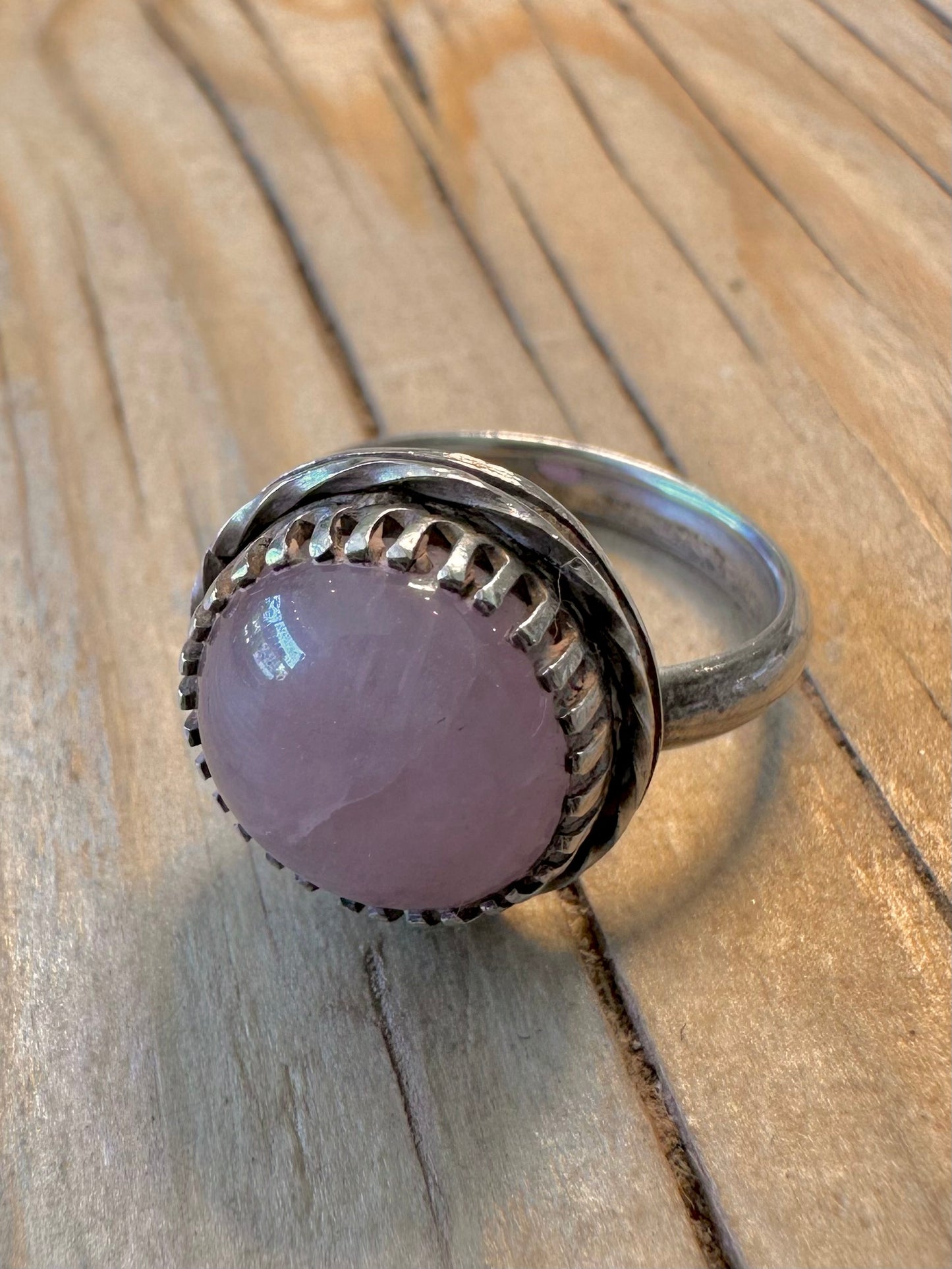 Vintage Rose Quarts 925 Silver Size O1/2 Ring