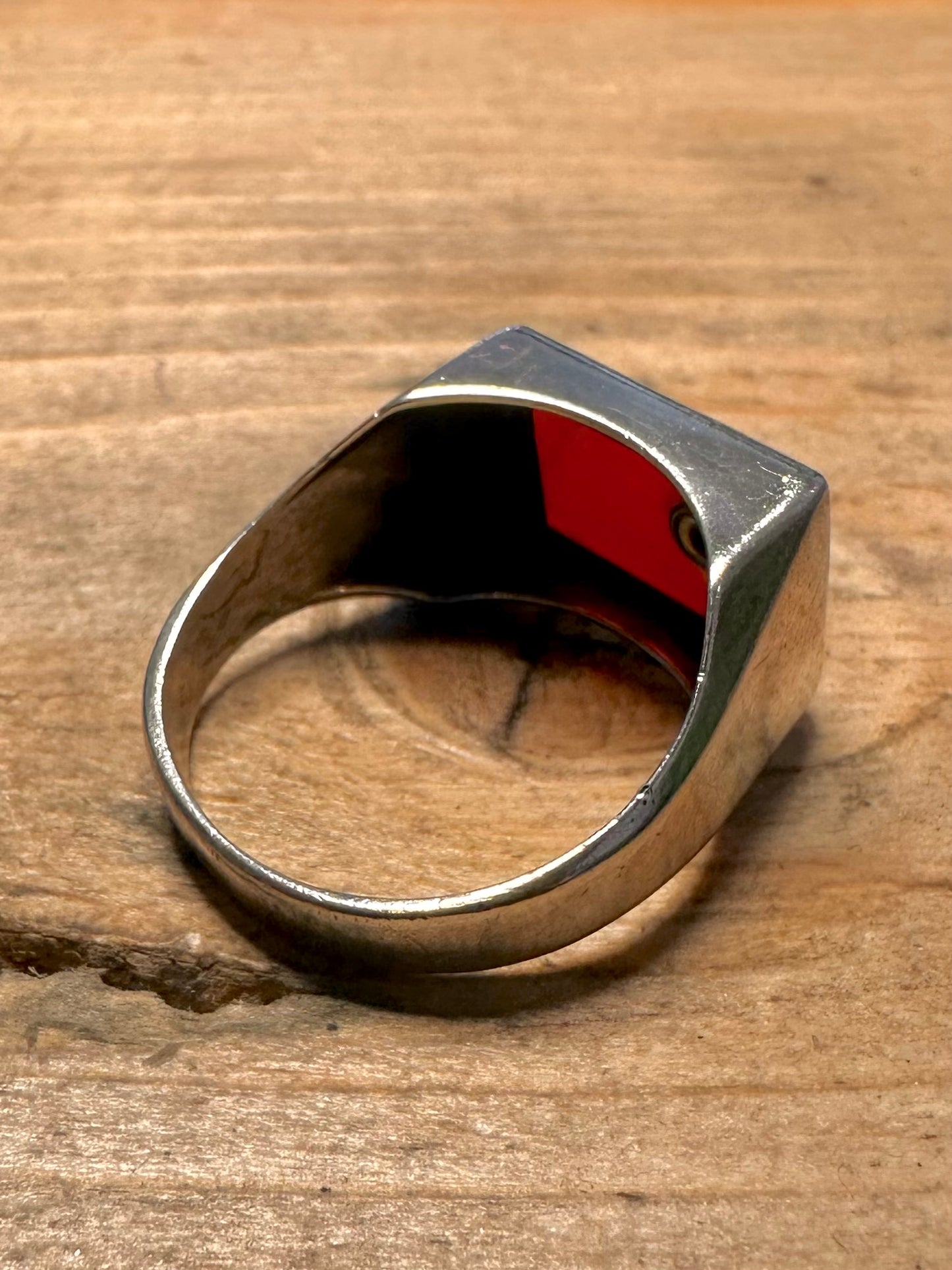 Vintage Carnelian and White Stone Signet 925 Silver Size U Ring