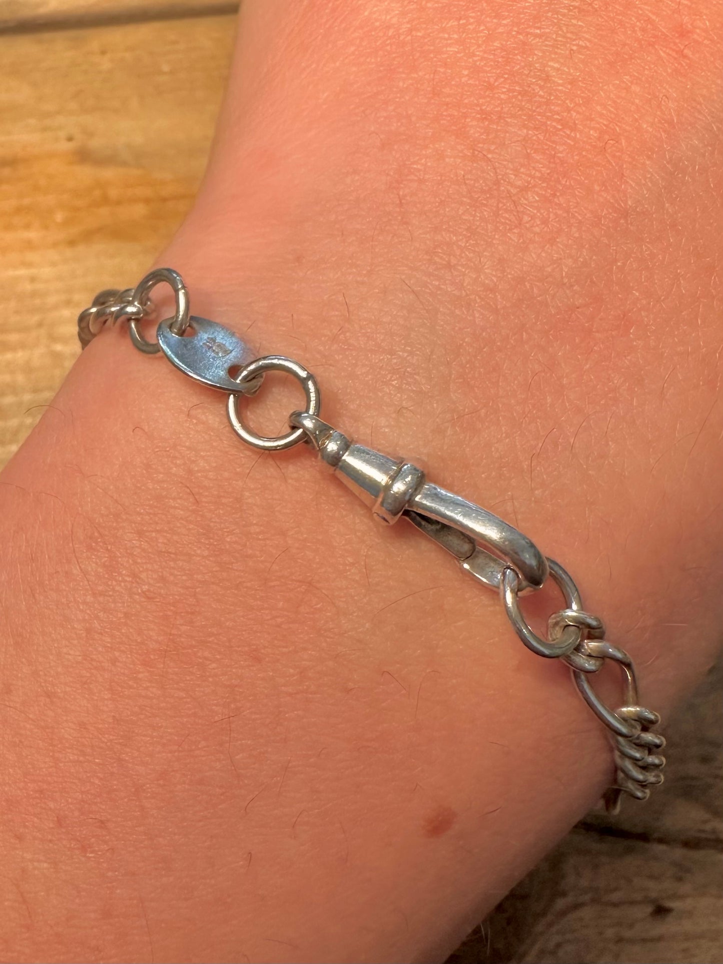 Vintage Albert Chain T Bar 925 Silver 7 inch Bracelet