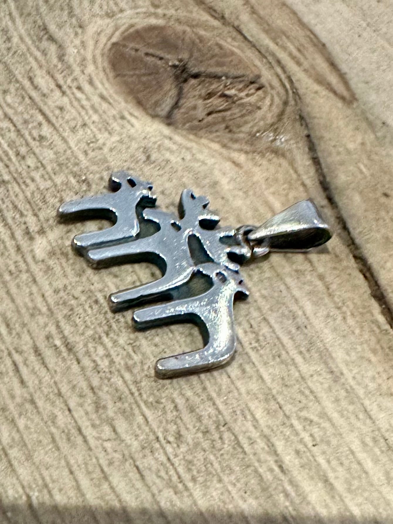 Vintage Three Moose 925 Silver Pendant