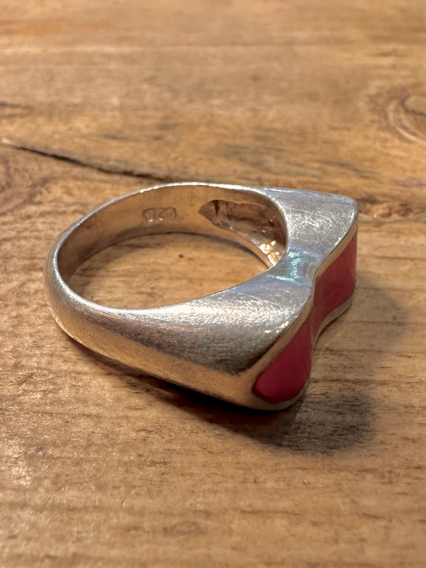 Abstract Wavy Red 925 Silver Size M Ring