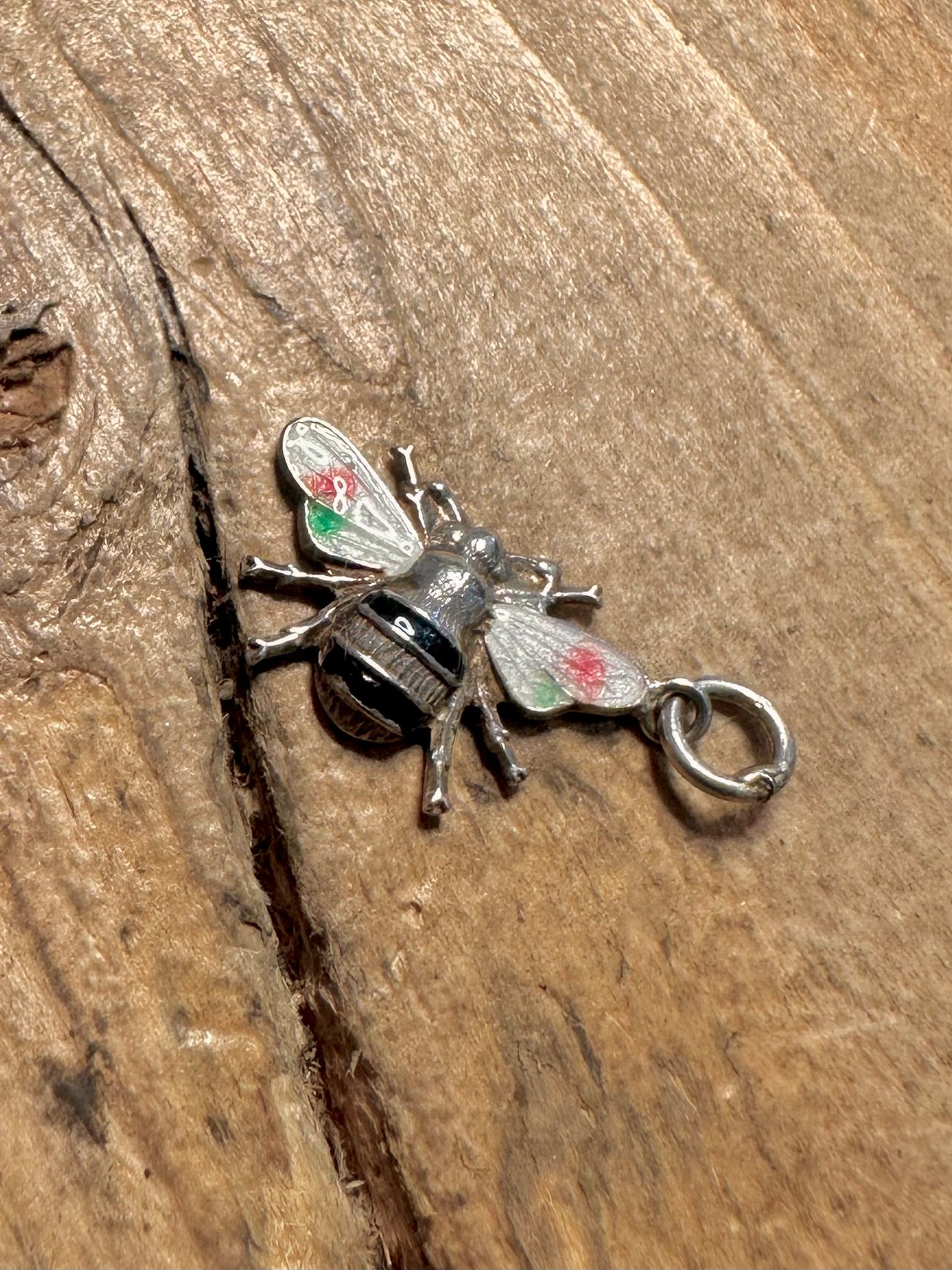 Vintage Bee with Enamel Wings 925 Silver Pendant