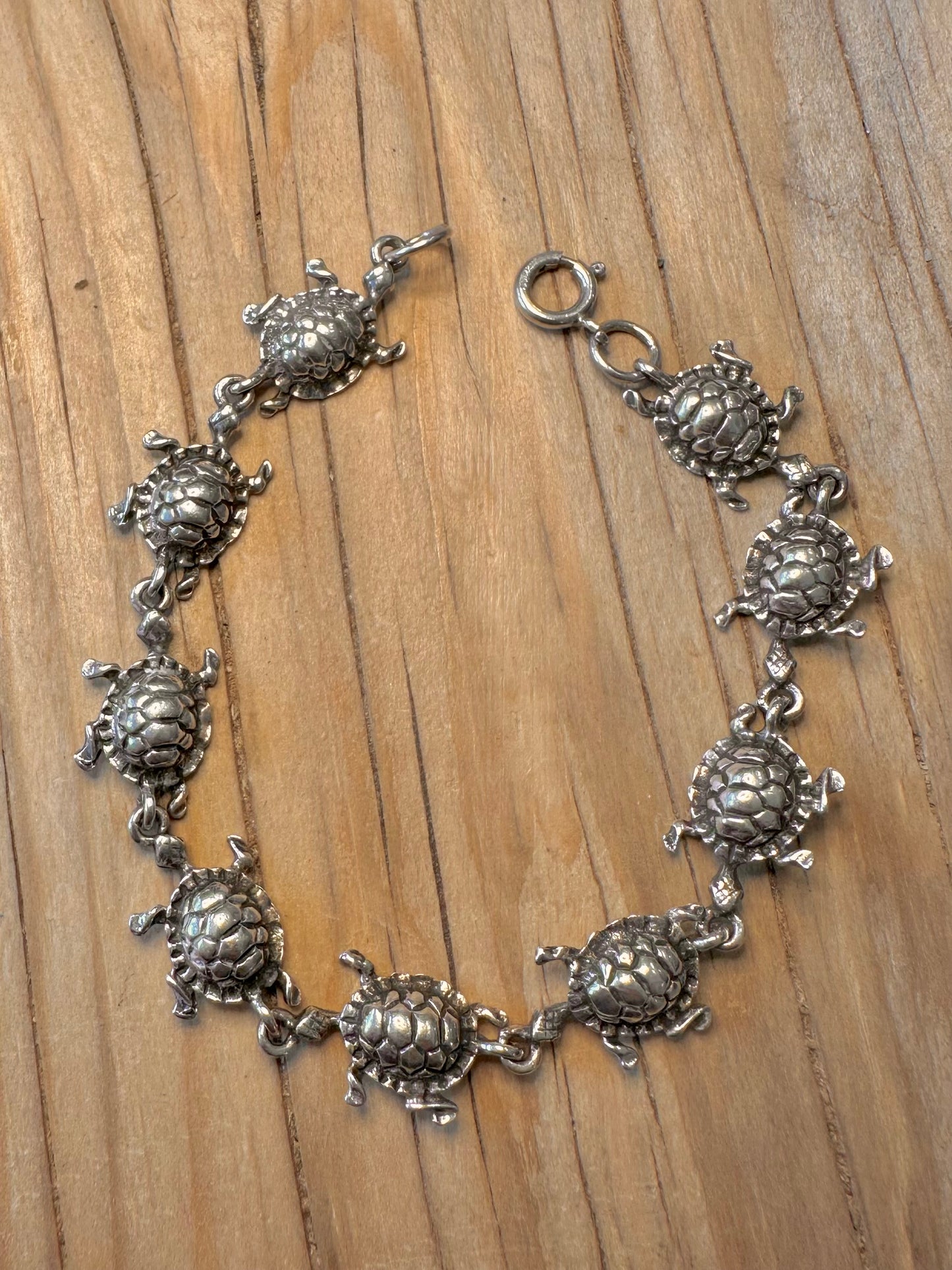 Vintage Turtle Chain 925 Silver 7.8 inch Bracelet